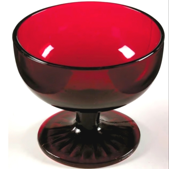 Vintage 60s Dark Cherry Red Ruby Glass Dessert Dish Footed Custard Bowl Anchor - Picture 1 of 6